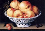 White Ceramic Bowl with Peaches and Red and Blue Plums Galizia,Fede