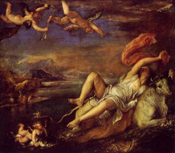 Titian The Rape of Europa  is a bold diagonal composition which was admired and copied by Rubens.