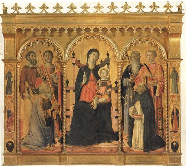 Vecchietta Madonna and Child Enthroned with SS.Bartholomew,James,Eligius,Andrew,Lawrence and Dominic